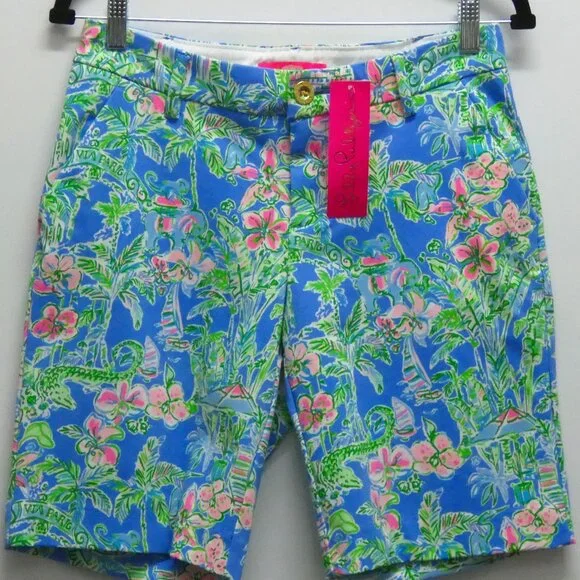 NWT Lilly Pulitzer Boca Blue Natia Mid-Rise Shorts Size 2 MSRP $98 - Picture 1 of 6